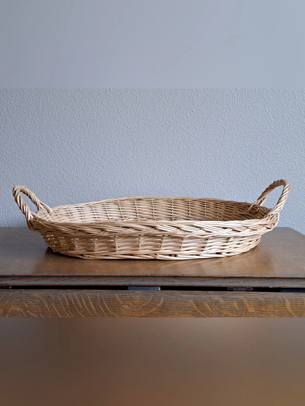 Oval Wicker Tray Basket with Handles Natural Tone